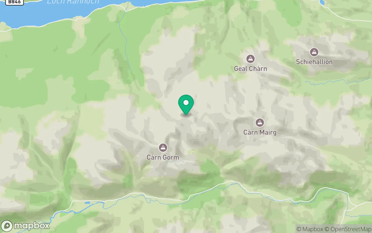 Map showing the location of Meall Garbh (Carn Mairg) in Perthshire, Scotland