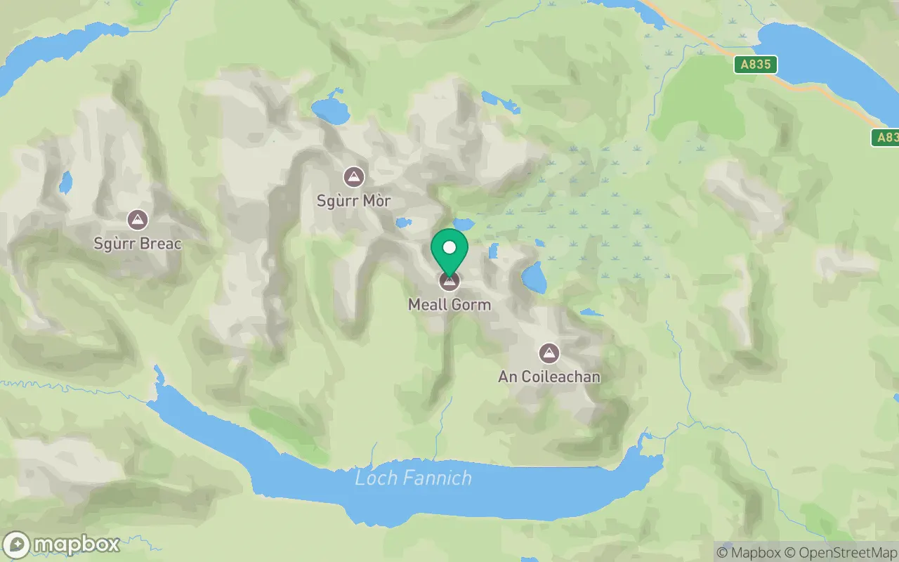 Map showing the location of Meall Gorm in Ullapool, Scotland