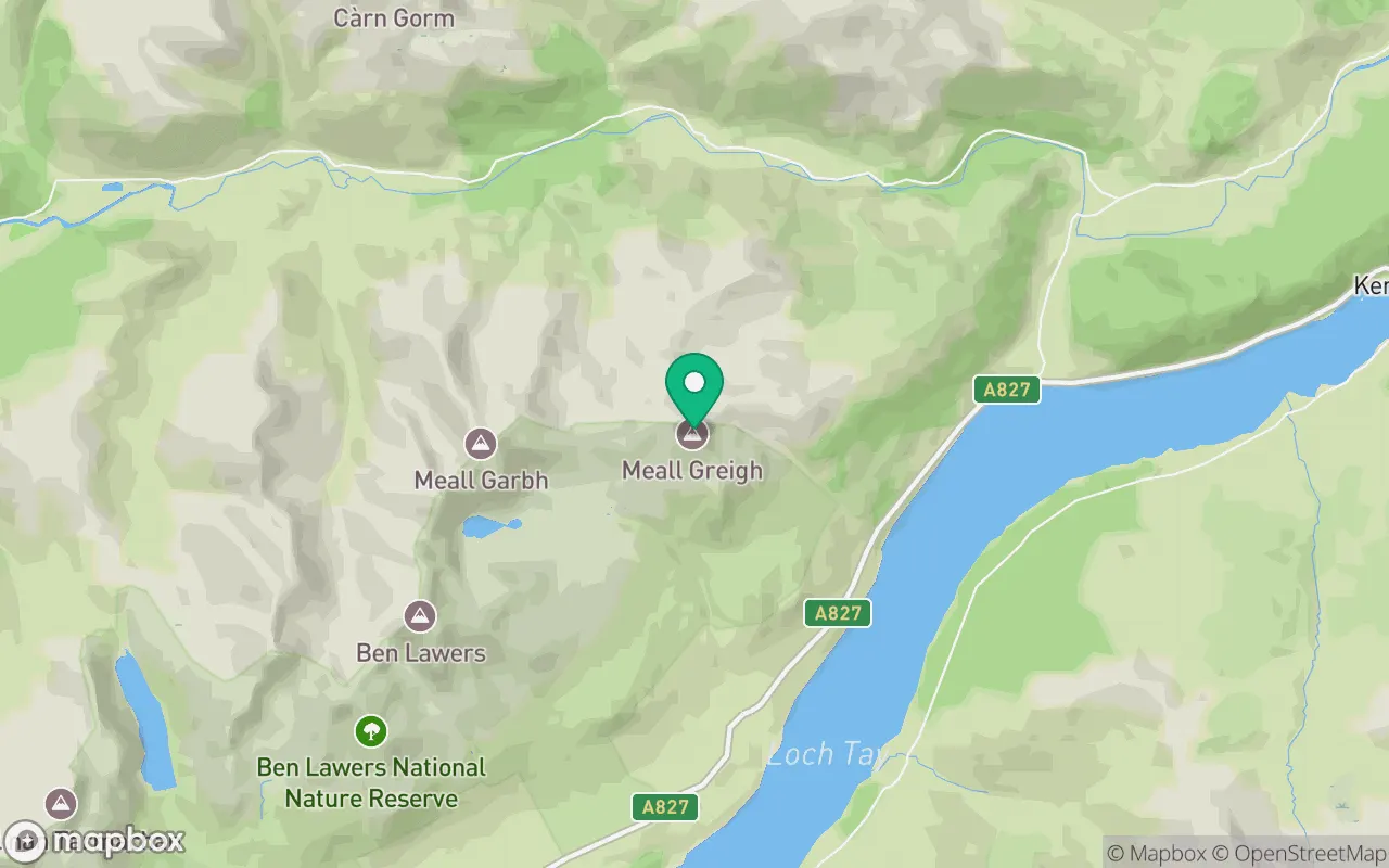 Map showing the location of Meall Greigh in Perthshire, Scotland