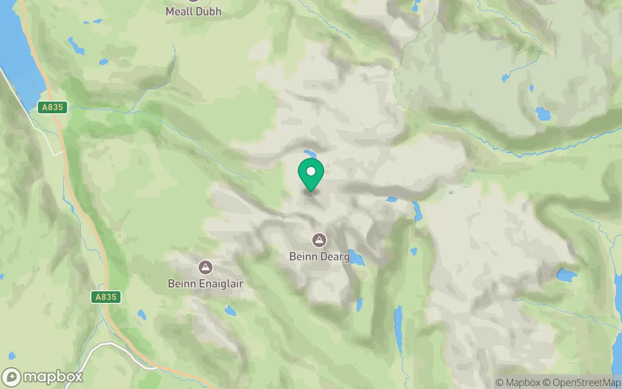 Map showing the location of Meall nan Ceapraichean in Ullapool, Scotland
