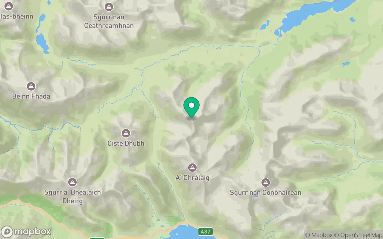 Map showing the location of Mullach Fraoch-choire in Kintail, Scotland