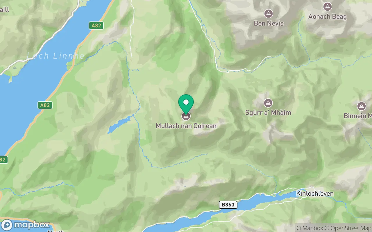 Map showing the location of Mullach nan Coirean in Fort William, Scotland
