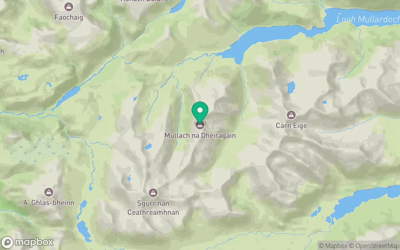 Map showing the location of Mullach na Dheiragain in Loch Ness, Scotland