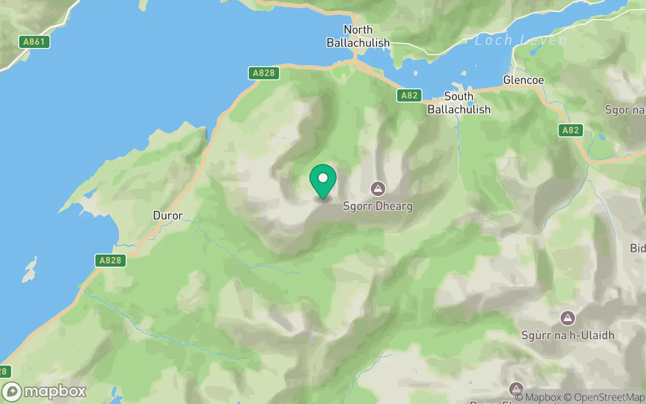 Map showing the location of Sgorr Dhonuill in Fort William, Scotland