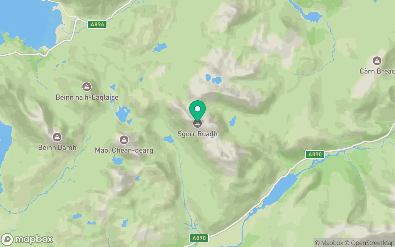 Map showing the location of Sgorr Ruadh in Torridon, Scotland
