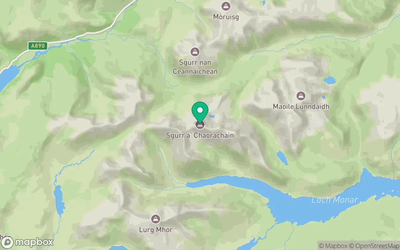 Map showing the location of Sgurr a' Chaorachain in Torridon, Scotland