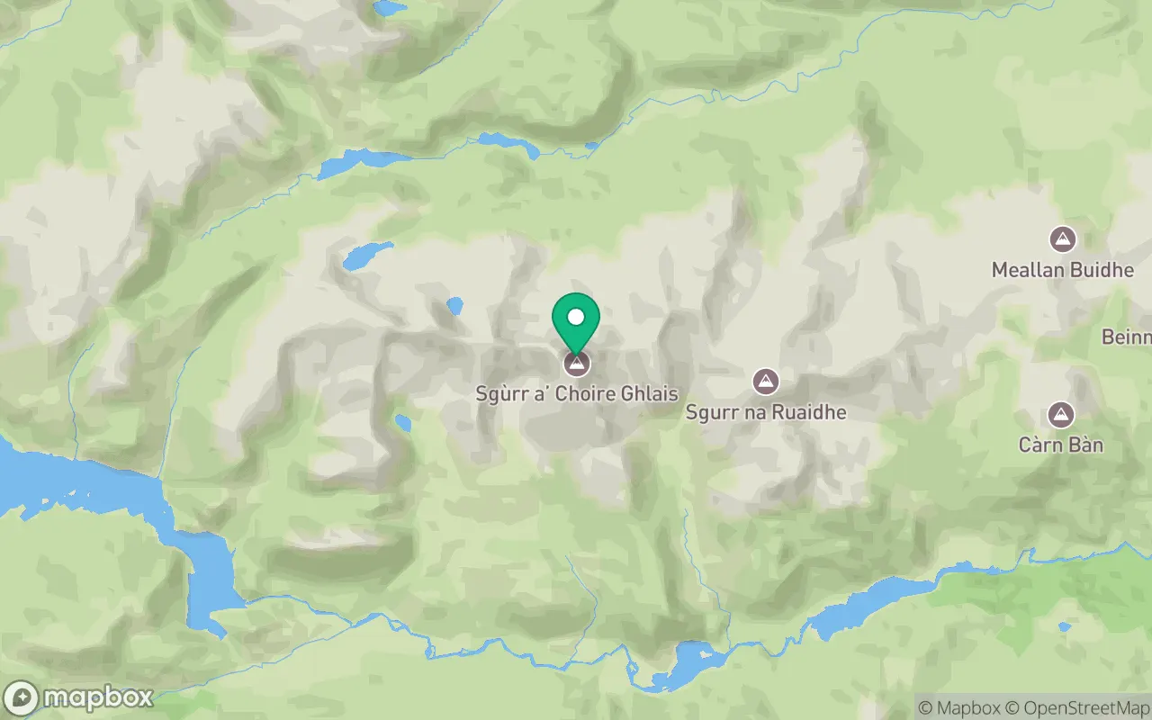 Map showing the location of Sgurr a' Choire Ghlais in Loch Ness, Scotland