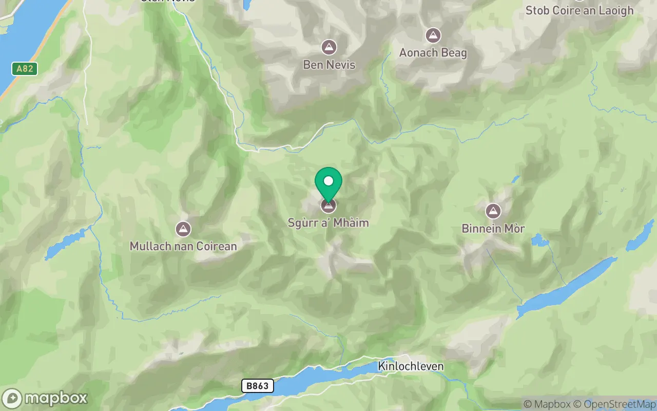 Map showing the location of Sgurr a' Mhaim in Fort William, Scotland