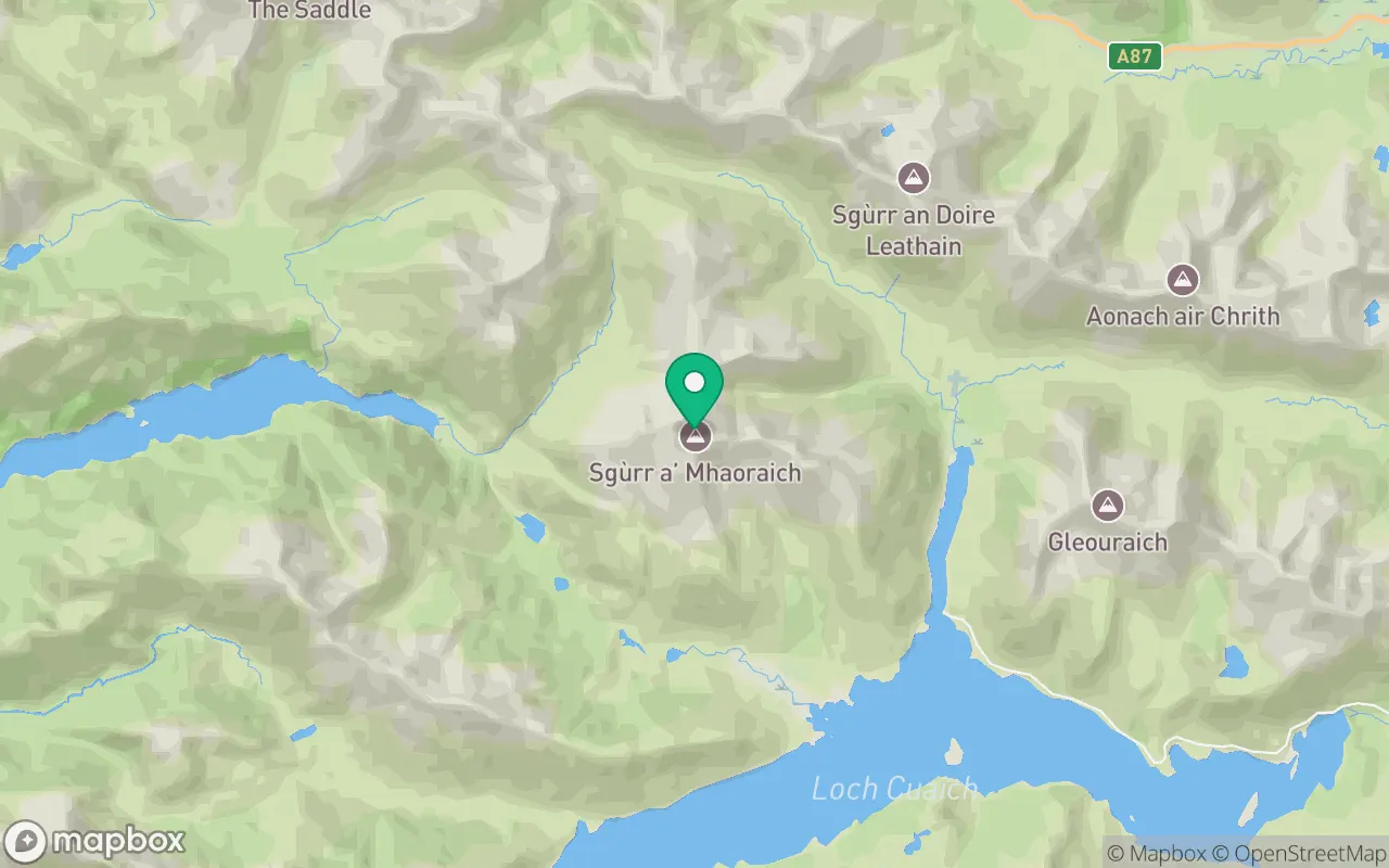 Map showing the location of Sgurr a' Mhaoraich in Fort William, Scotland