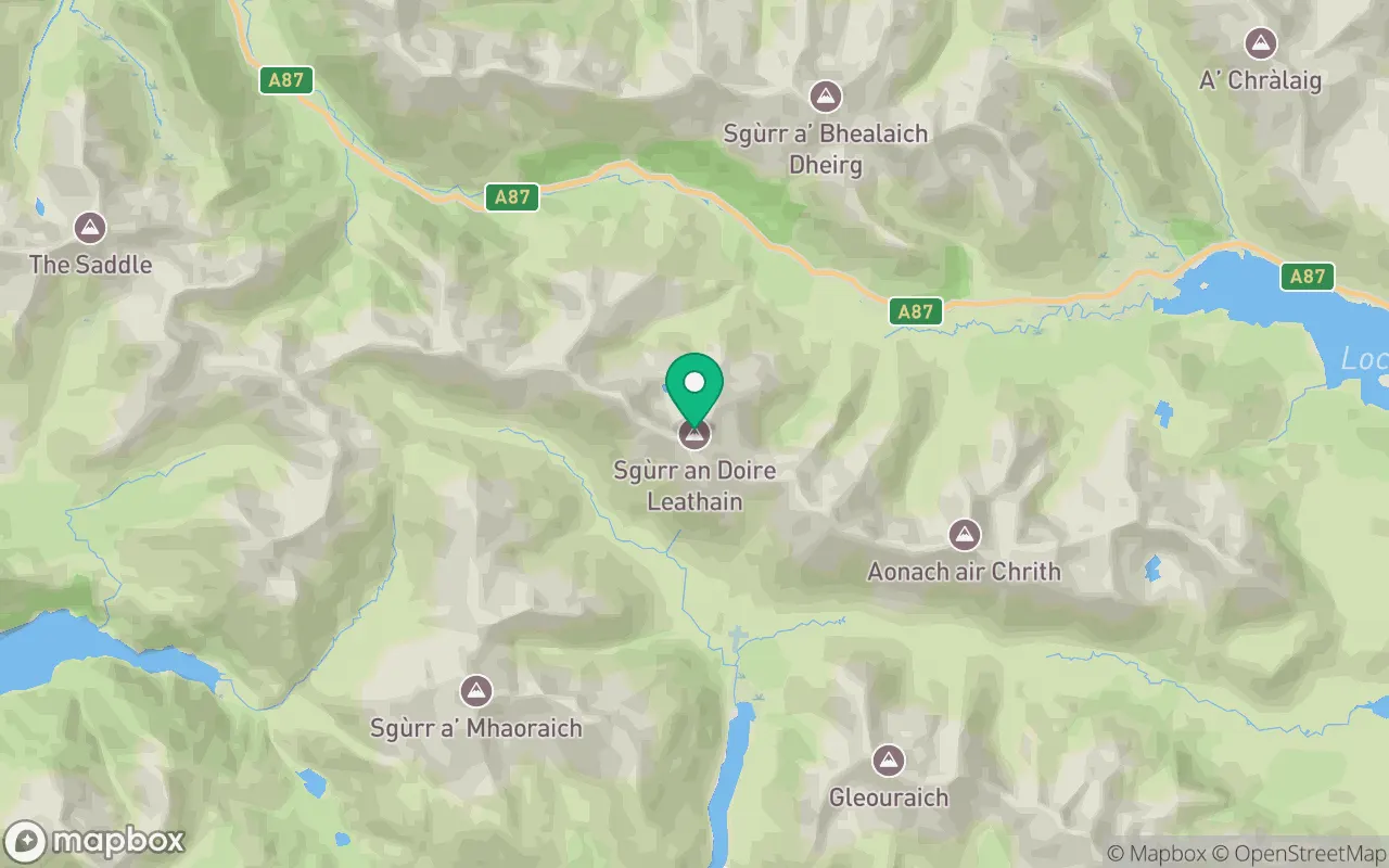Map showing the location of Sgurr an Doire Leathain in Kintail, Scotland