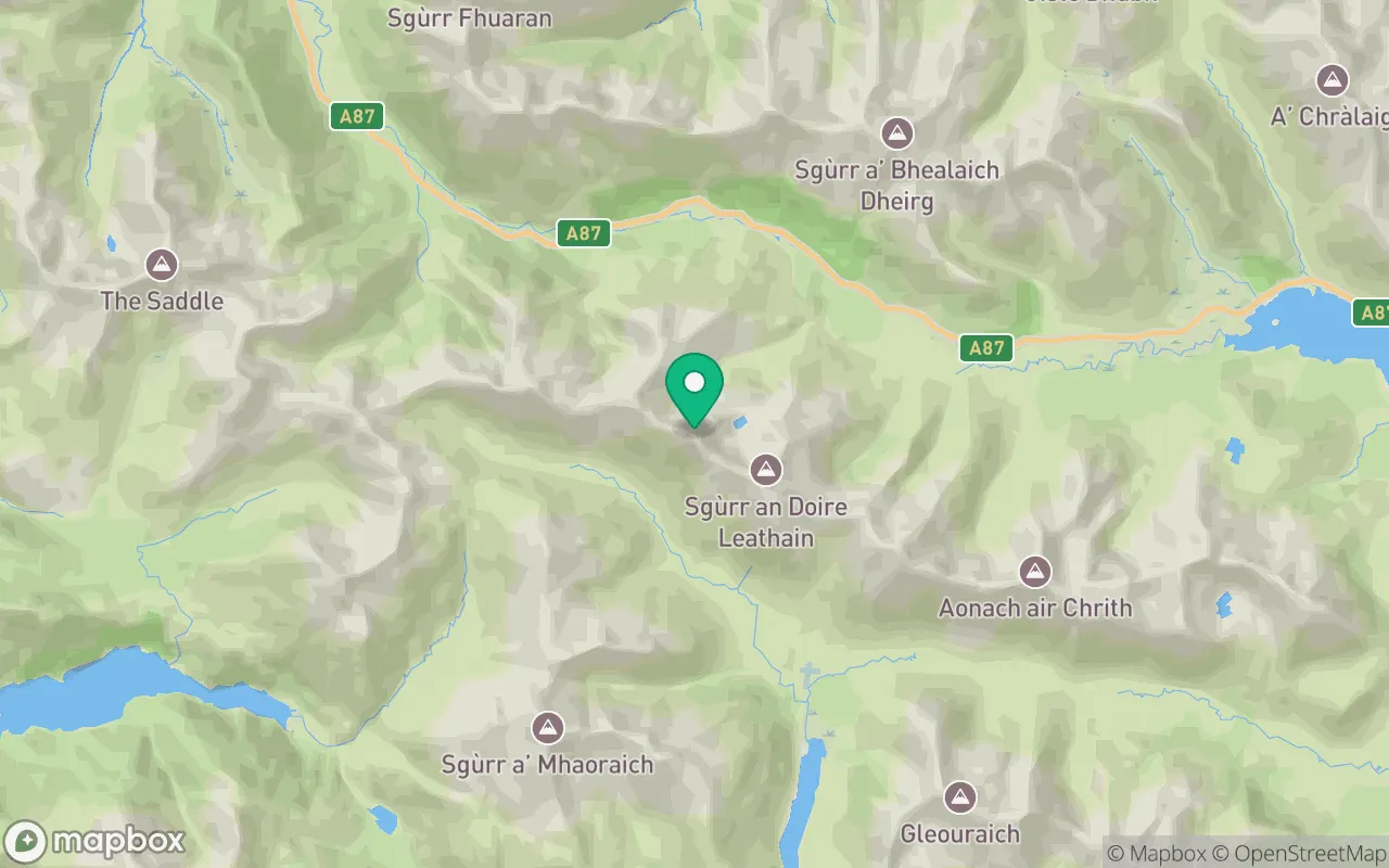 Map showing the location of Sgurr an Lochain in Kintail, Scotland