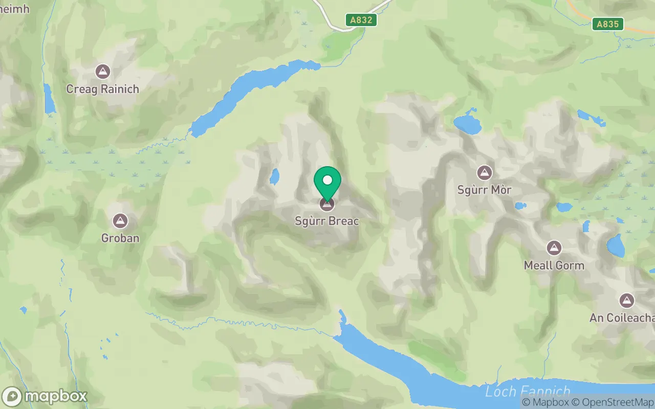 Map showing the location of Sgurr Breac in Ullapool, Scotland