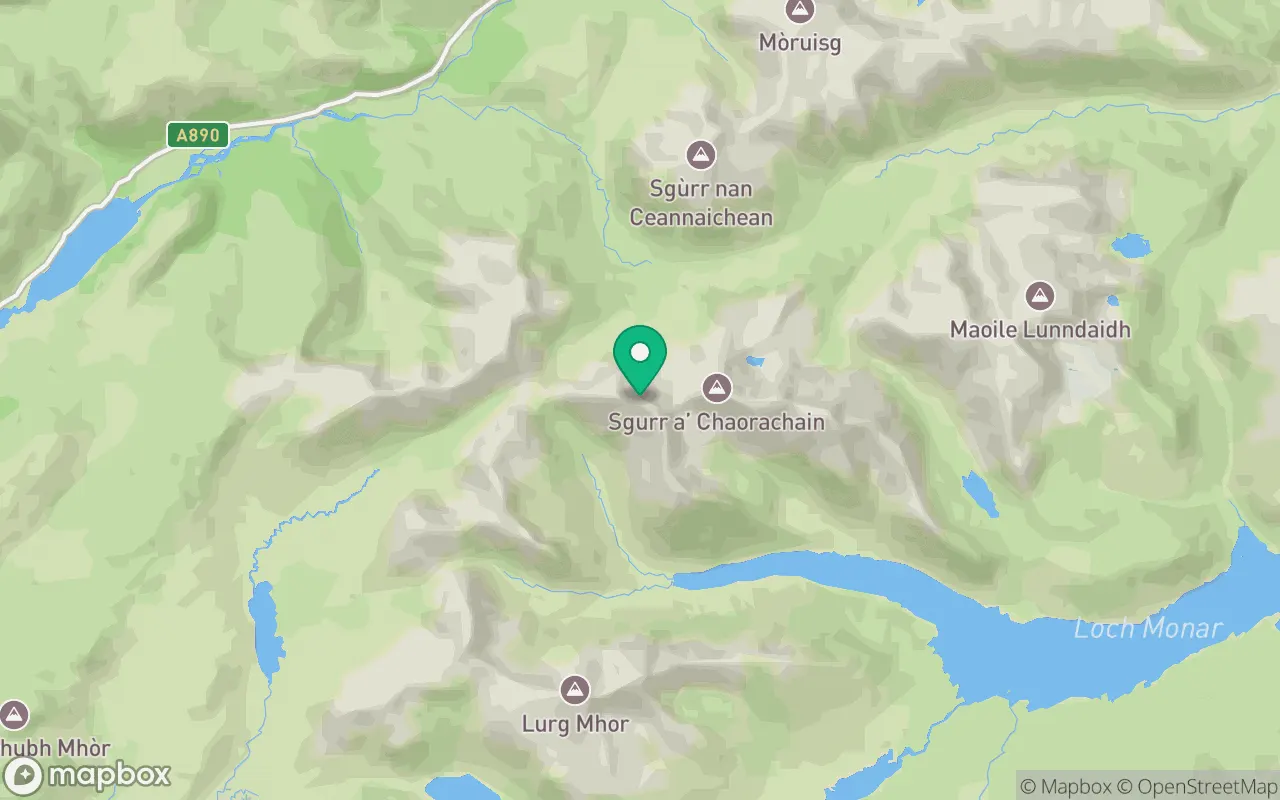 Map showing the location of Sgurr Choinnich in Torridon, Scotland