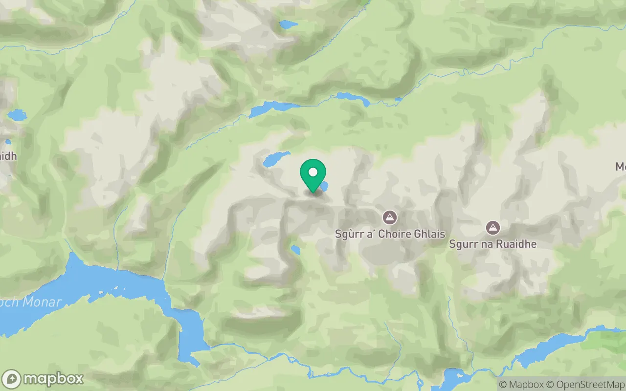 Map showing the location of Sgurr Fhuar-thuill in Loch Ness, Scotland