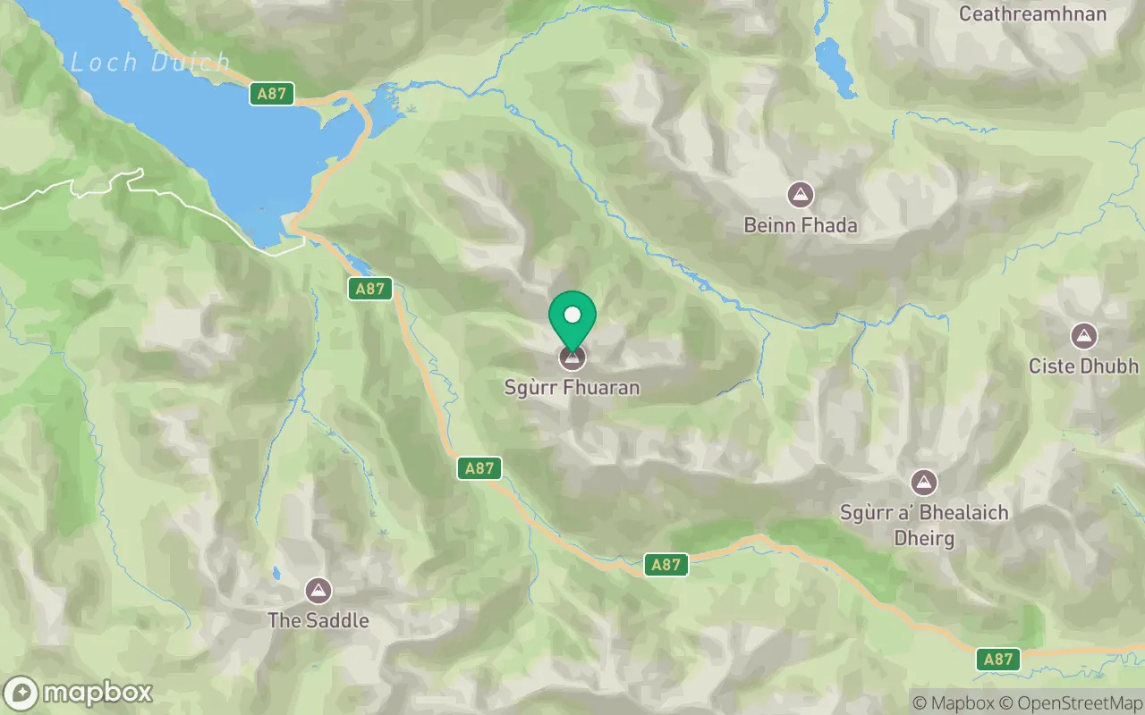 Map showing the location of Sgurr Fhuaran in Kintail, Scotland