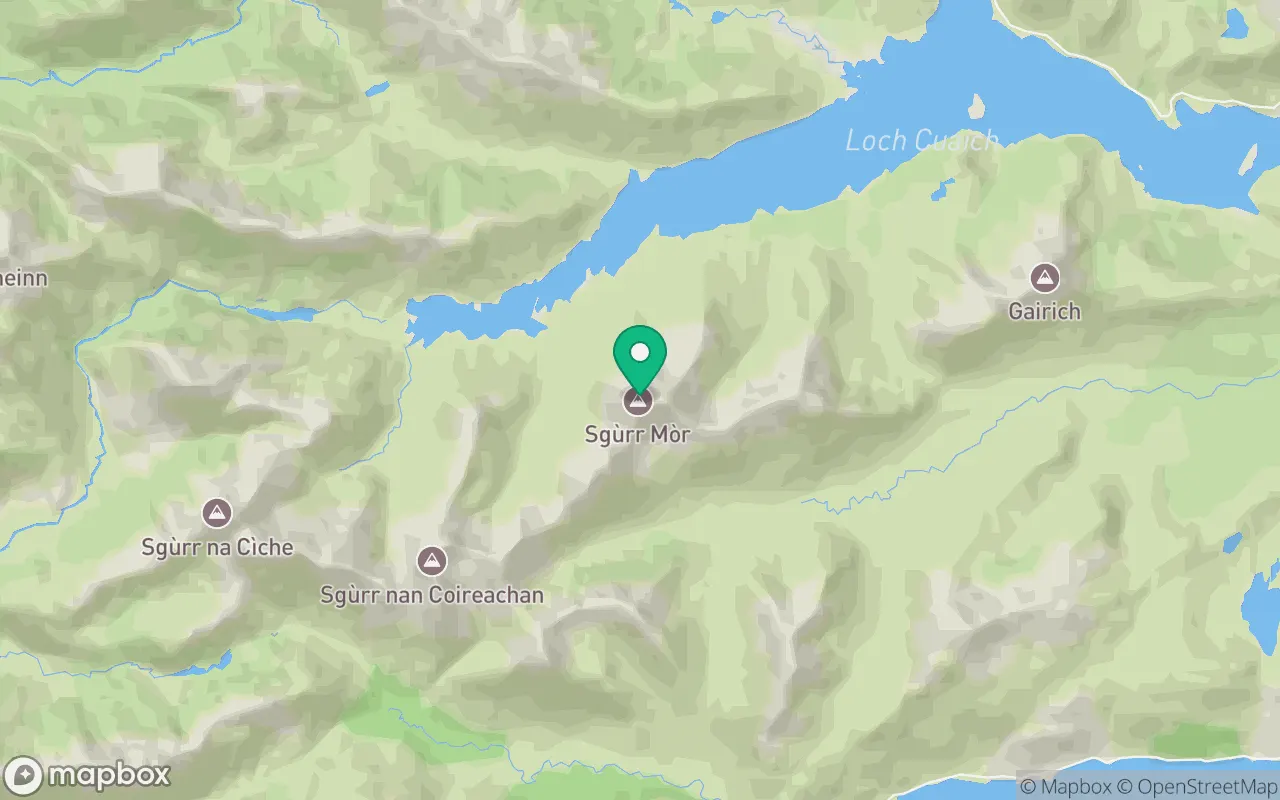 Map showing the location of Sgurr Mor (Loch Quoich) in Fort William, Scotland