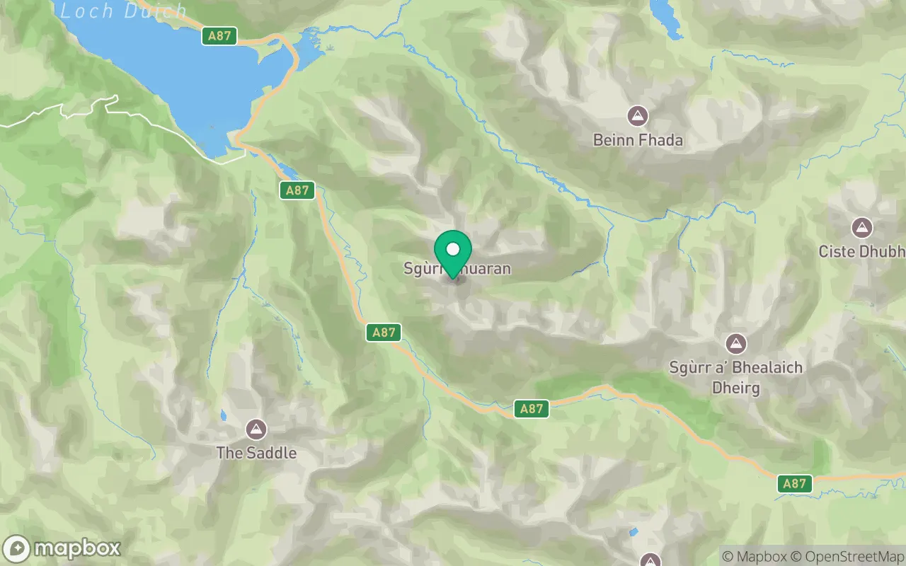 Map showing the location of Sgurr na Carnach in Kintail, Scotland
