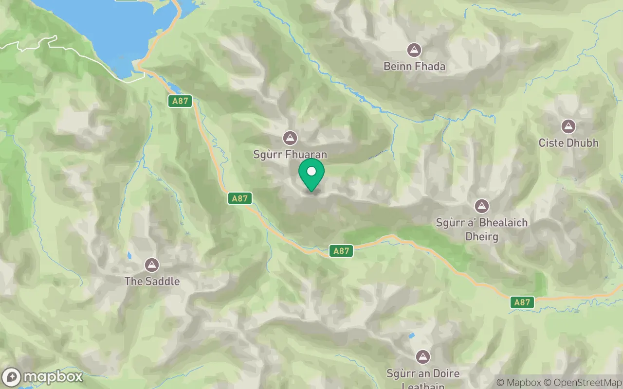 Map showing the location of Sgurr na Ciste Duibhe in Kintail, Scotland