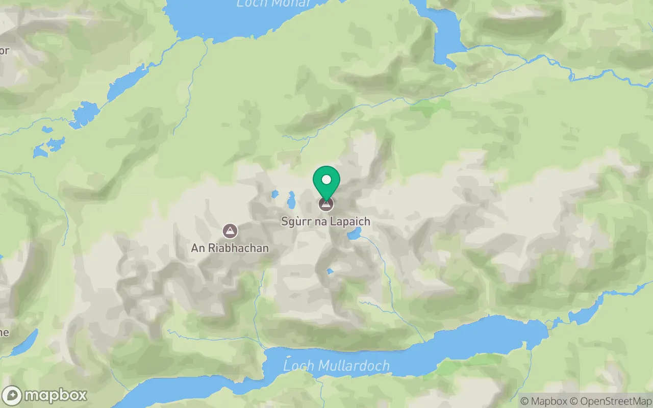 Map showing the location of Sgurr na Lapaich in Loch Ness, Scotland