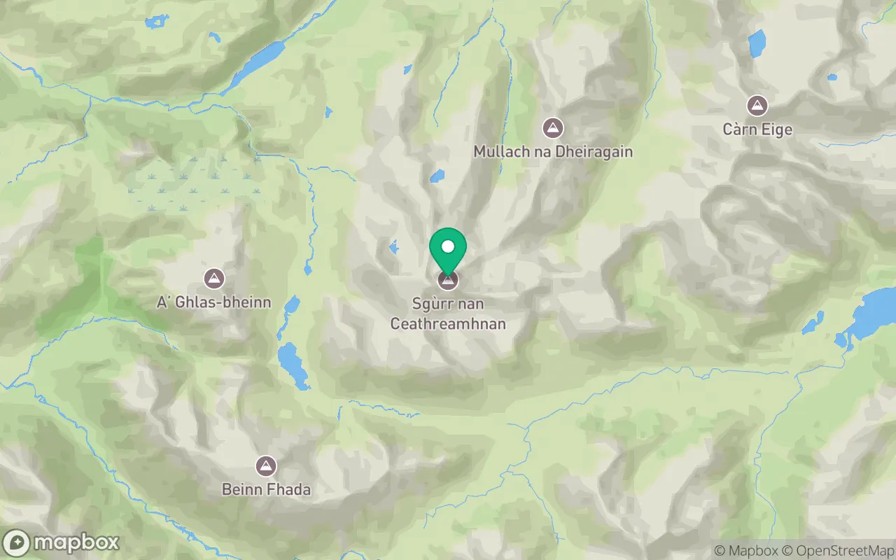 Map showing the location of Sgurr nan Ceathreamhnan in Loch Ness, Scotland