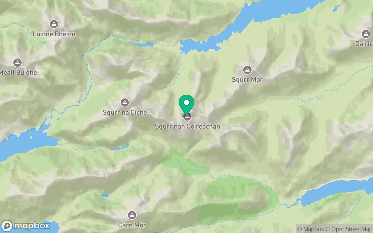 Map showing the location of Sgurr nan Coireachan (Glen Dessary) in Fort William, Scotland