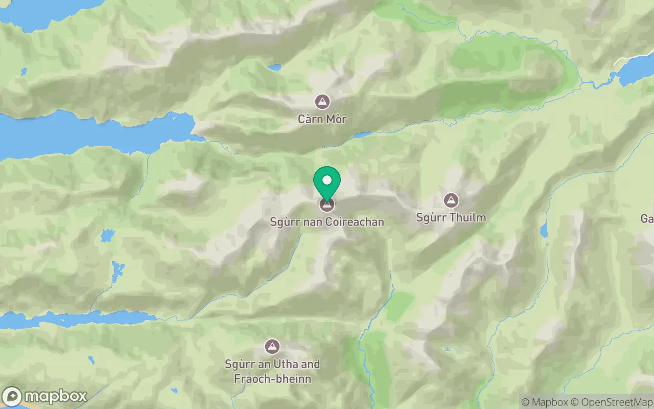 Map showing the location of Sgurr nan Coireachan (Glenfinnan) in Fort William, Scotland