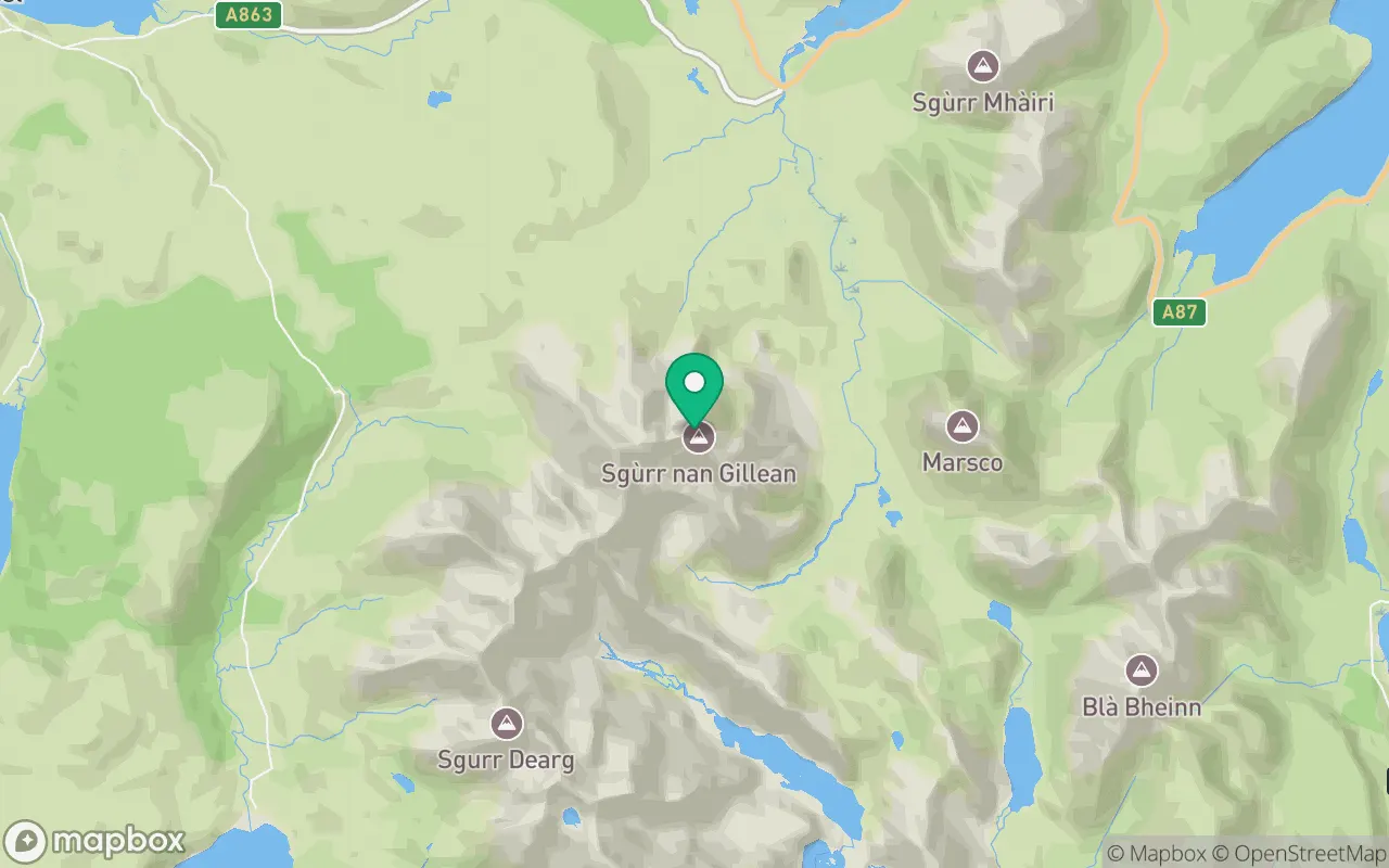 Map showing the location of Sgurr nan Gillean in Islands, Scotland