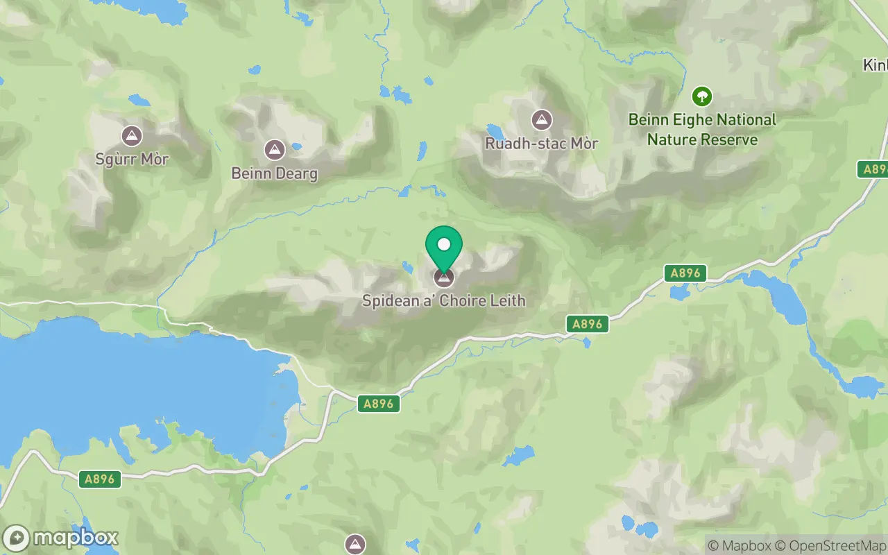 Map showing the location of Spidean a'Choire Leith in Torridon, Scotland