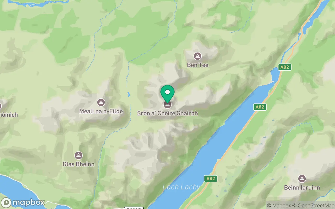 Map showing the location of Sron a' Choire Ghairbh in Fort William, Scotland
