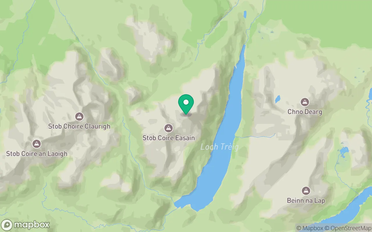 Map showing the location of Stob a' Choire Mheadhoin in Fort William, Scotland