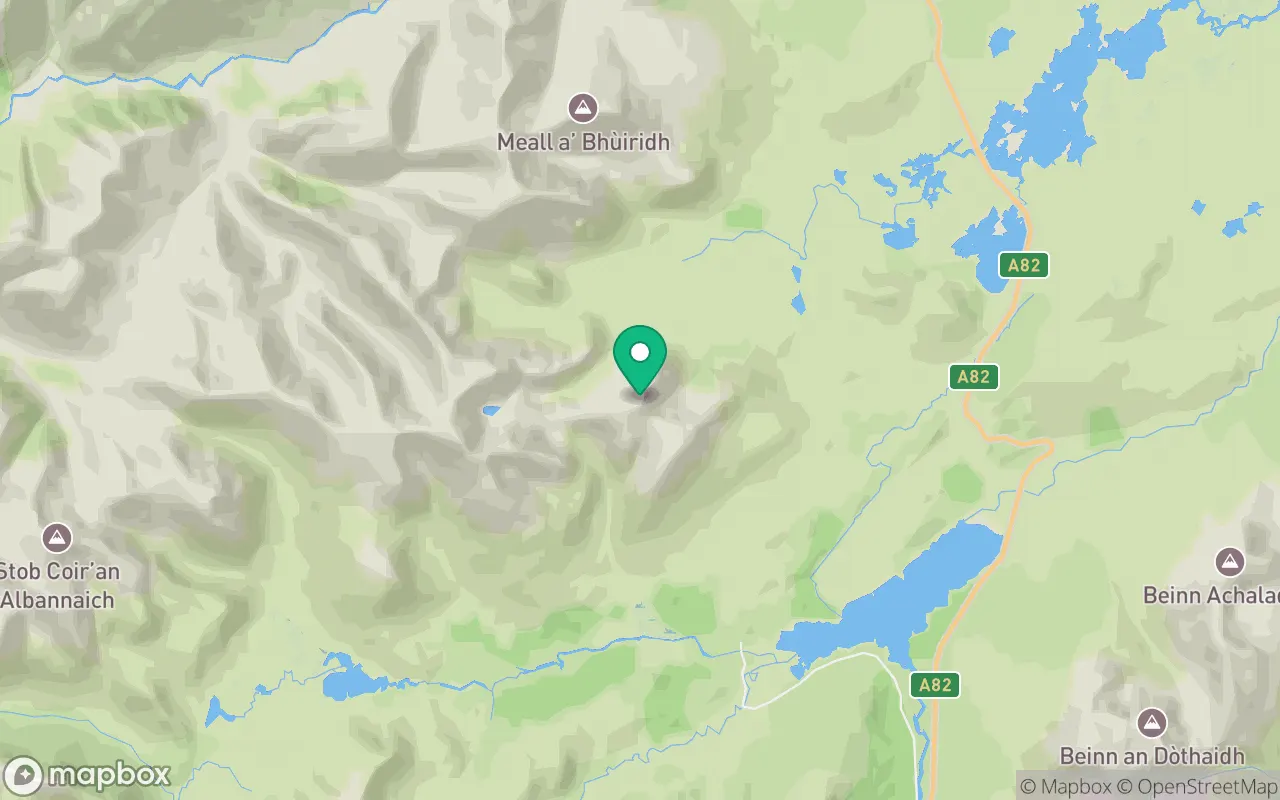 Map showing the location of Stob a' Choire Odhair in Argyll, Scotland