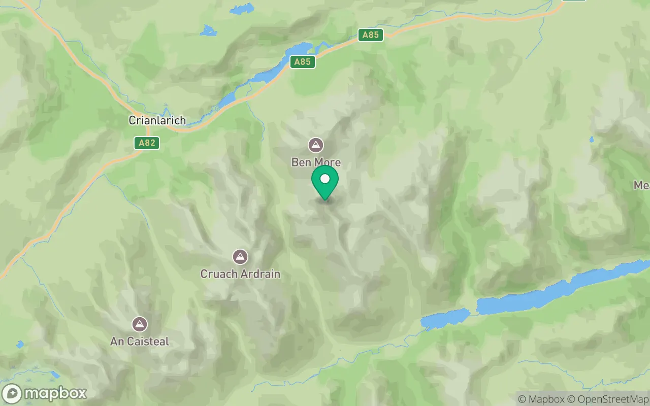 Map showing the location of Stob Binnein in Loch Lomond, Scotland