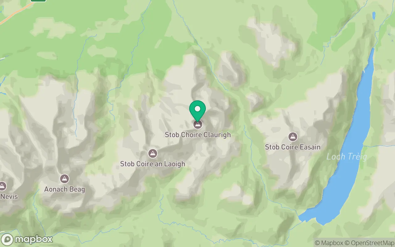 Map showing the location of Stob Choire Claurigh in Fort William, Scotland