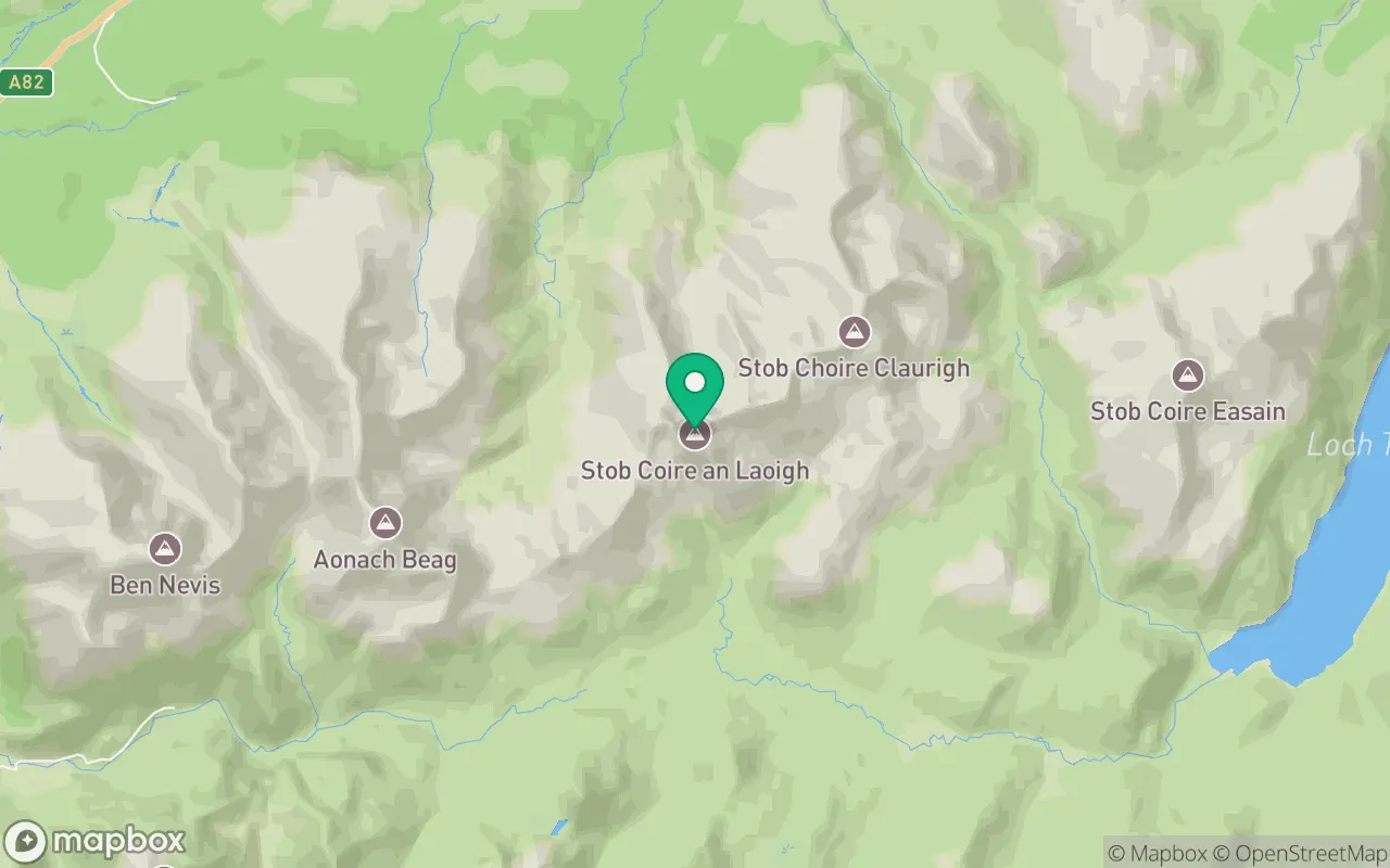 Map showing the location of Stob Coire an Laoigh in Fort William, Scotland