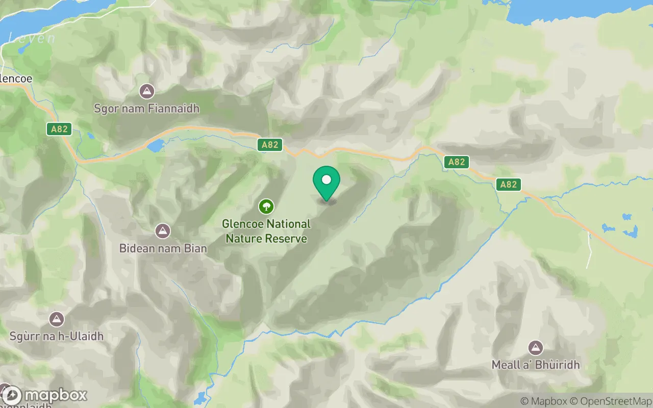 Map showing the location of Stob Coire Raineach in Fort William, Scotland