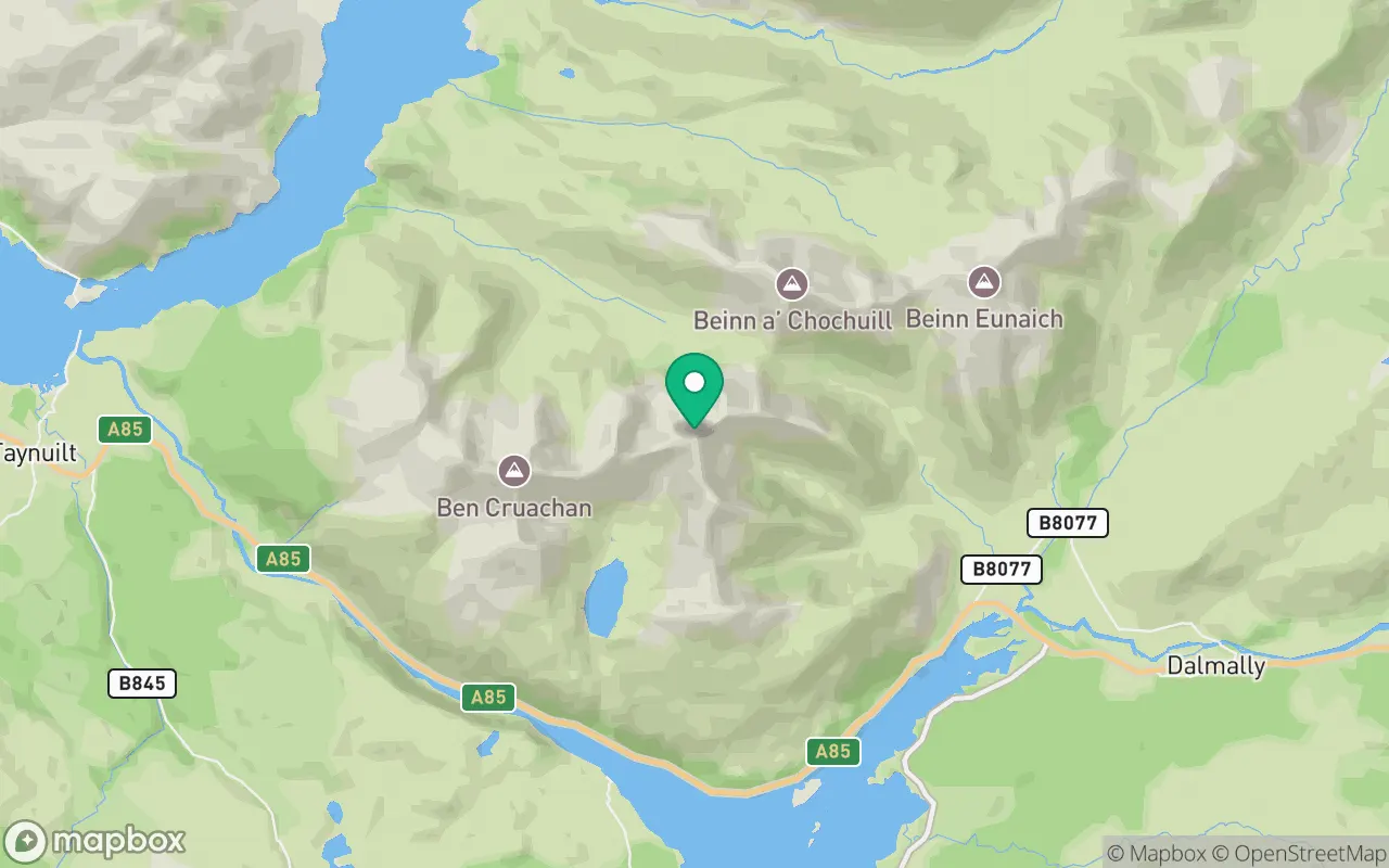 Map showing the location of Stob Daimh in Argyll, Scotland