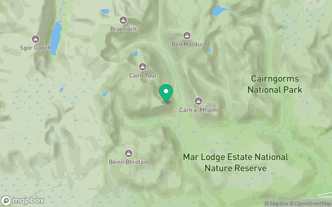 Map showing the location of The Devil's Point in Cairngorms, Scotland