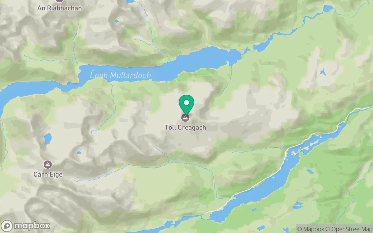 Map showing the location of Toll Creagach in Loch Ness, Scotland