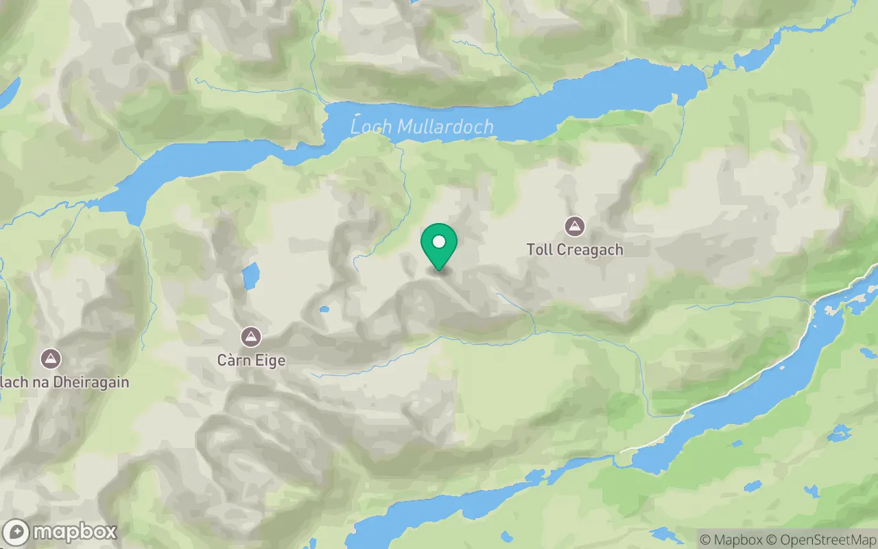 Map showing the location of Tom a' Choinich in Loch Ness, Scotland